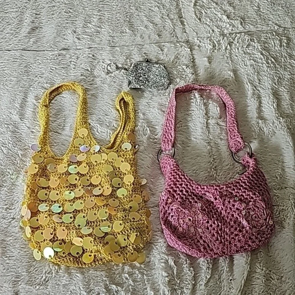 3 Piece: Yellow Purse, Pink Purse, and Silver Chain Purse. Prefect for Girls